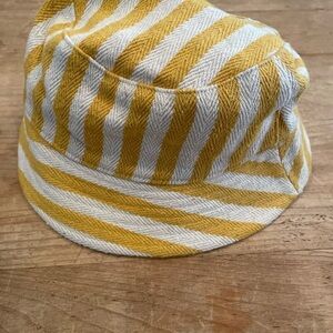GAP mustard yellow white striped tweed bucket hat preppy streetwear M/L